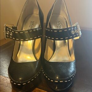 Michael Michael Kors Black Buckle Heels with Silver Accents Size 7 1/2